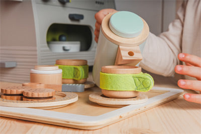 Blue Wooden Coffee & Tea Tray Set