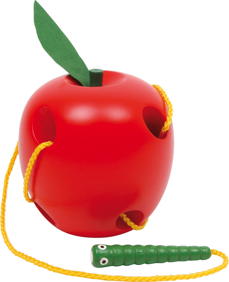 Wooden Apple Threading Toy – Fine Motor Lacing Game