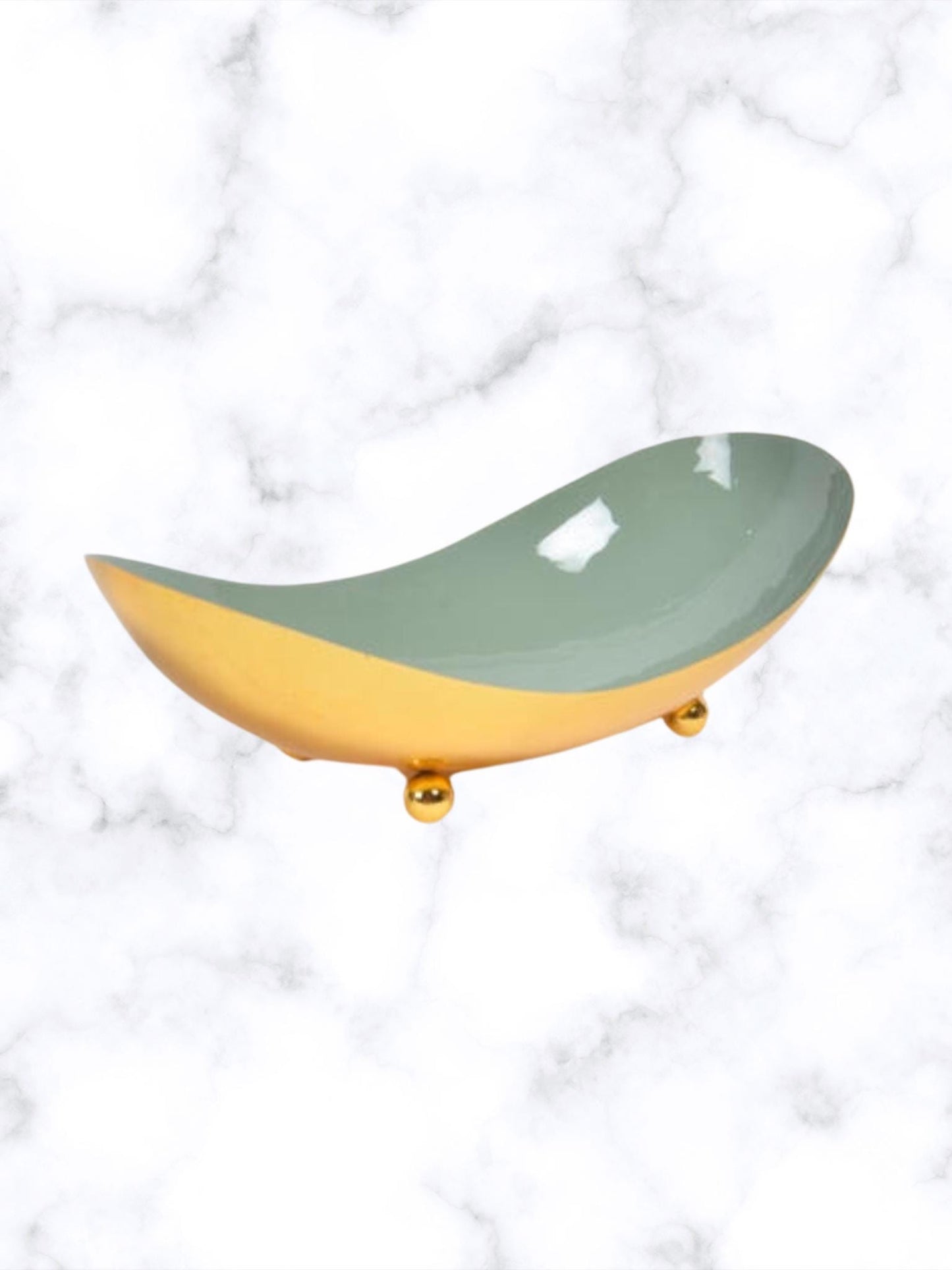 Handmade Enamelled Hand Painted Iron Green Bean Shape Bowl Coin Catcher Jewellery Kitchen Dining Living Room Centrepiece Decoration Bowl