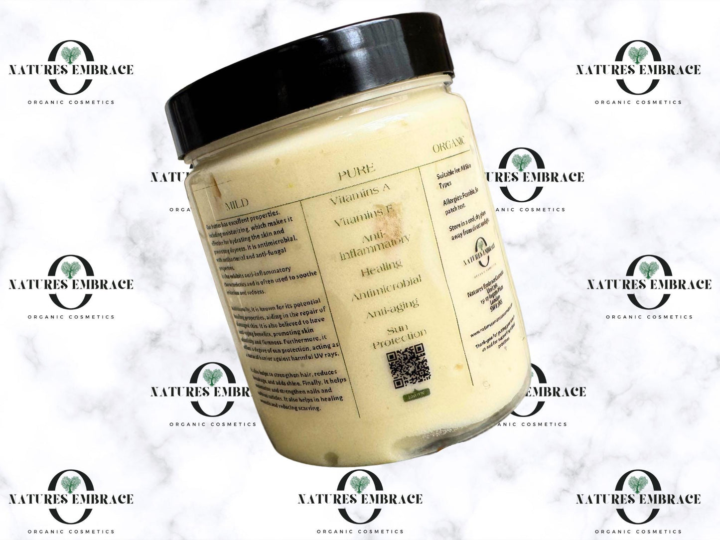 Natures Embrace Organic Whipped Unrefined Shea Butter, Cocoa Butter , Olive Oil, Castor Oil, Coconut Oil, Vitamin E Mixed Butter