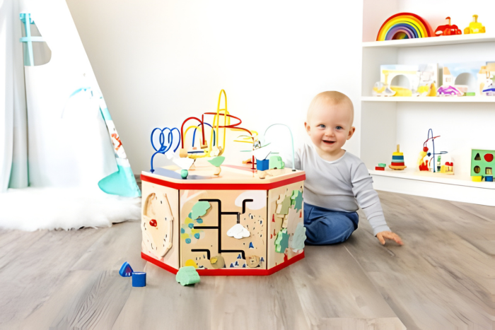 Handmade wooden activity toy for babies and toddlers – supports motor skills development