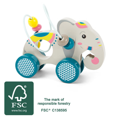 Wooden Push-Along Elephant with Bead Maze – FSC® Certified
