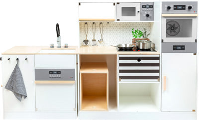 Modular Wooden Play Kitchen – Black & White Design