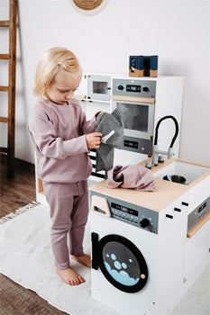 Modular Wooden Play Kitchen – Black & White Design