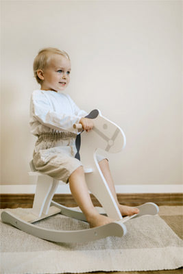 Scandi Wooden Rocking Horse – Grey & White