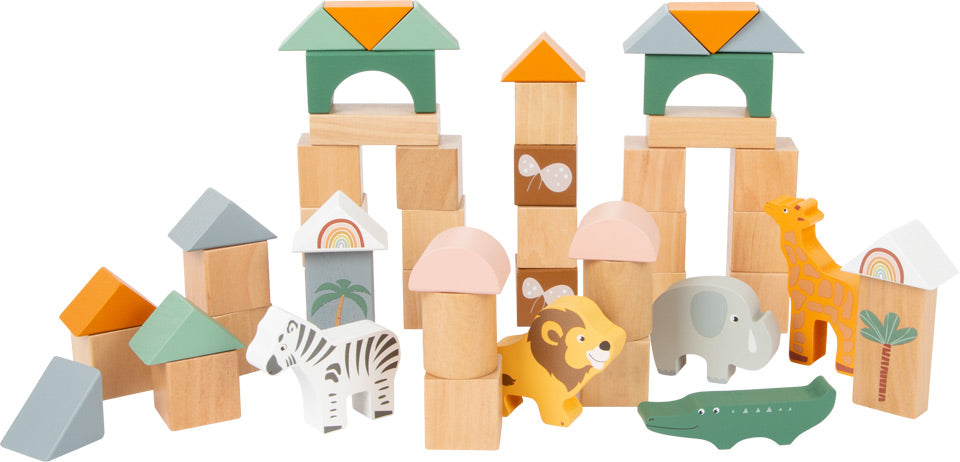 Safari Wooden Building Blocks – 50-Piece Creative Play Set