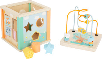 Pastel Wooden Activity Cube – 5-in-1 Learning Toy