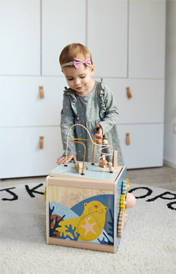 Seaside Wooden Activity Cube – Multi-Sensory Learning Toy