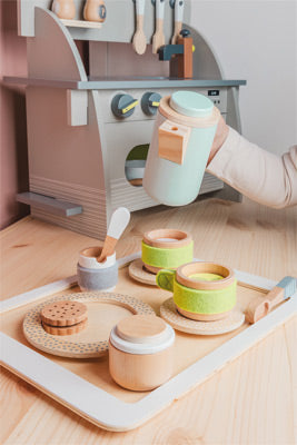 Blue Wooden Coffee & Tea Tray Set