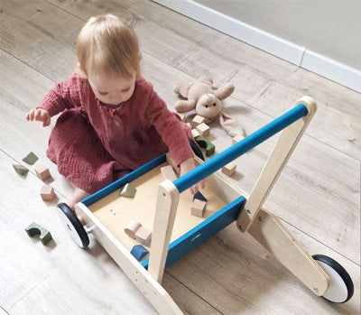 Robust Wooden Baby Walker Blue, Red or Grey