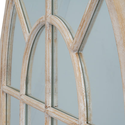 Washed Wood Arched Window Mirror
