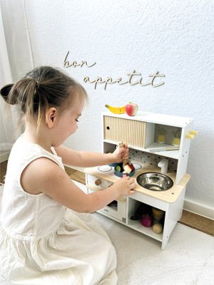 Compact Wooden Play Kitchen – Terrazzo Design - Heirloom Hall
