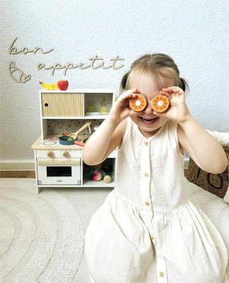 Compact Wooden Play Kitchen – Terrazzo Design - Heirloom Hall