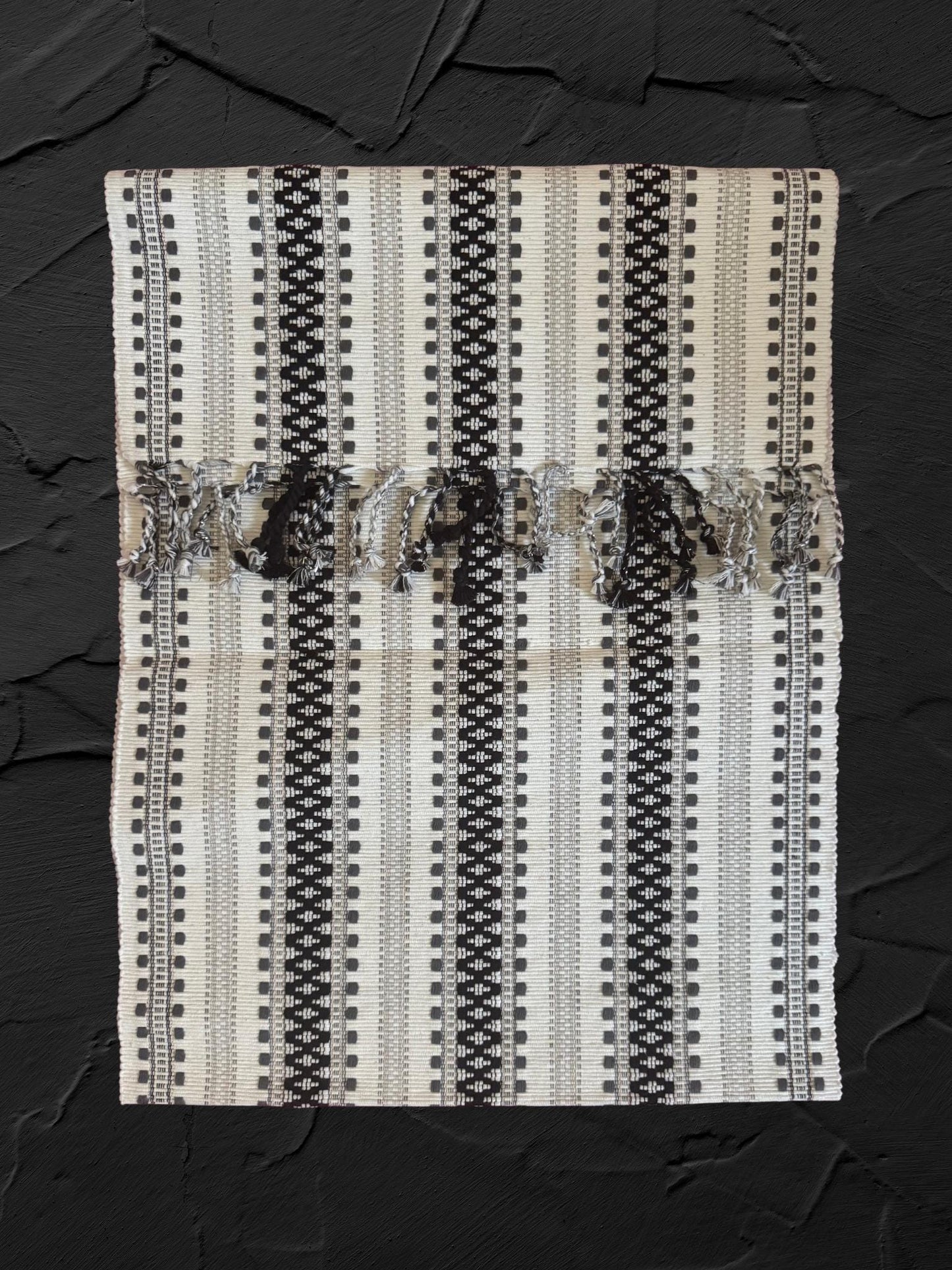cotton table runner black white and silver