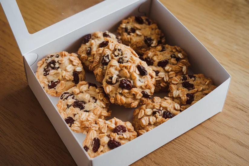 Artisan Oat and Raisin Cookies, Double Chocolate Cookies, Pistachio & Matcha Cookies