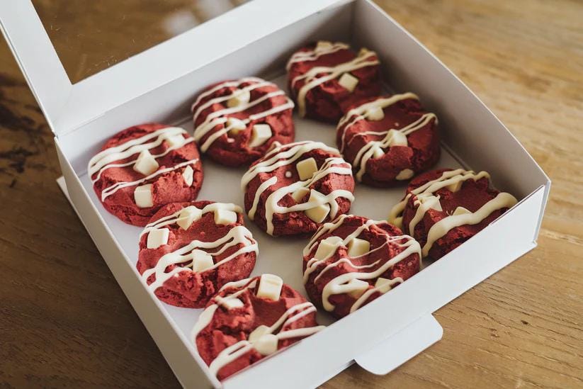Artisan Red Velvet Cookies , Milk Chocolate Chip Cookies, White Chocolate Chunk Cookies