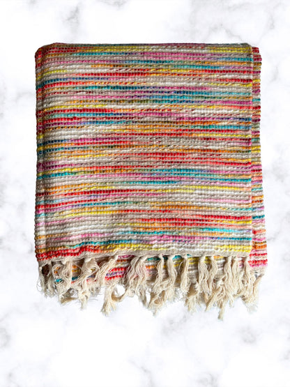 Bohemian Handcrafted Cotton Throw – Multicoloured (60” x 50”)