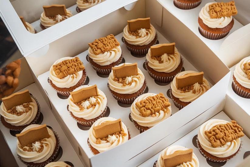 Artisan Lotus Biscoff Cupcakes, Caramel Cupcakes, Gingerbread Cupcakes Platter Box Occasion Gift Set