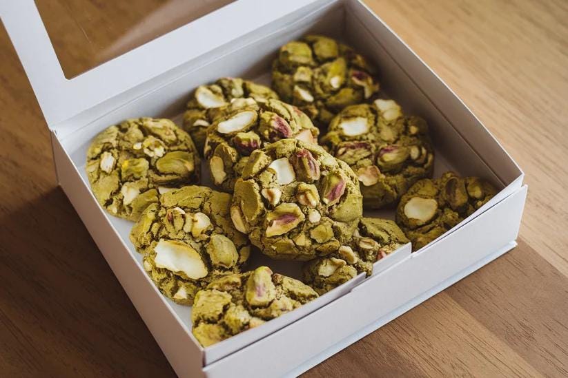 Artisan Oat and Raisin Cookies, Double Chocolate Cookies, Pistachio & Matcha Cookies