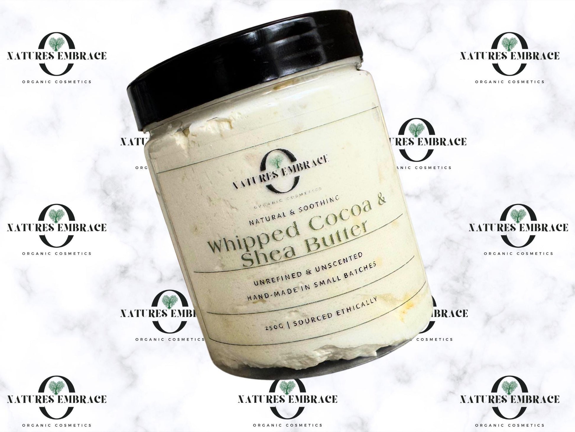 Natures Embrace Organic Handmade 100% Fresh Natural Unrefined Whipped Cocoa and Shea Butter Moisturizing Skincare Haircare Fragrance Free