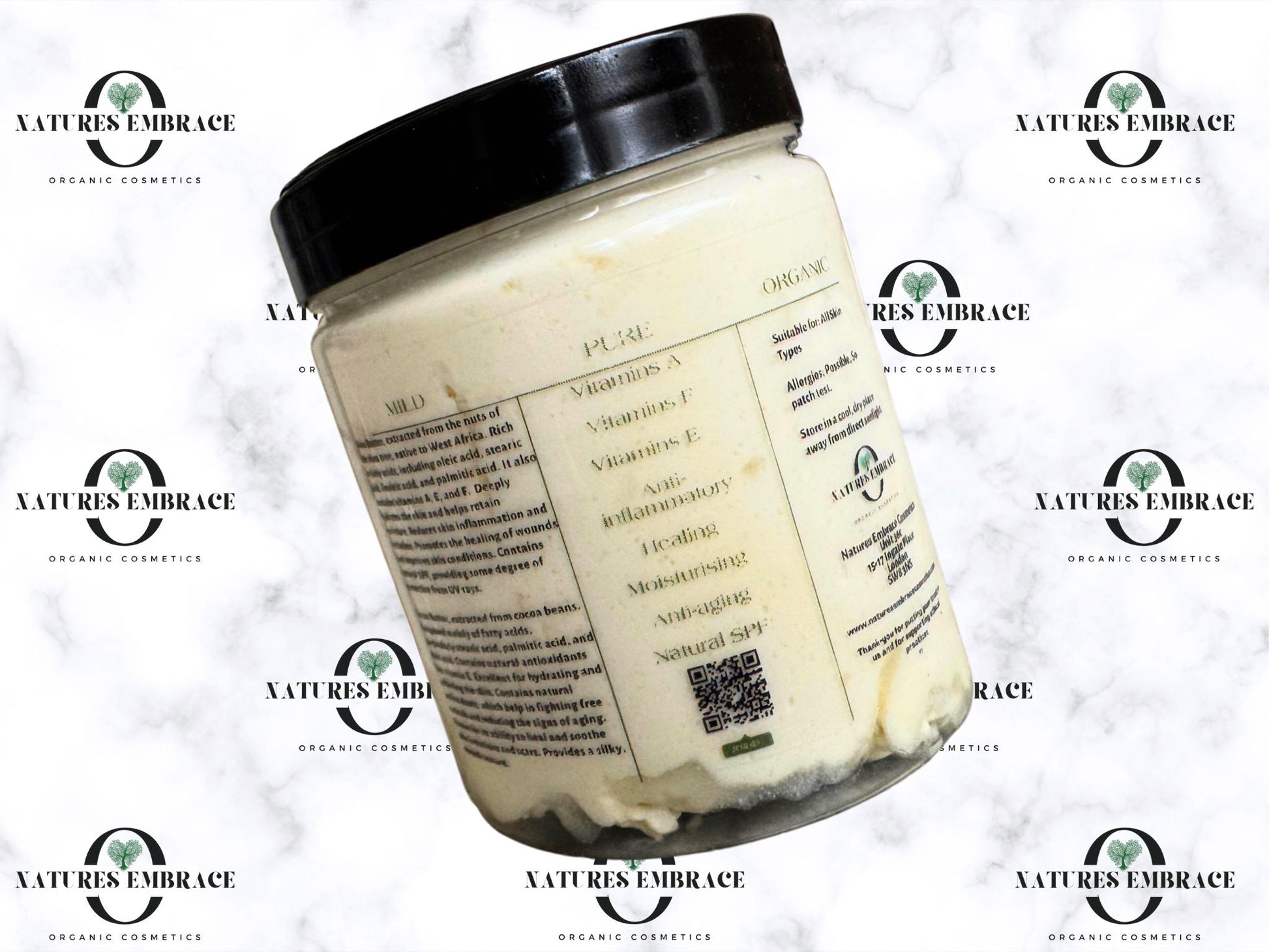 Natures Embrace Organic Handmade 100% Fresh Natural Unrefined Whipped Cocoa and Shea Butter Moisturizing Skincare Haircare Fragrance Free