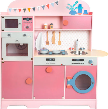 Retro Pink Wooden Play Kitchen with Appliances - Heirloom Hall