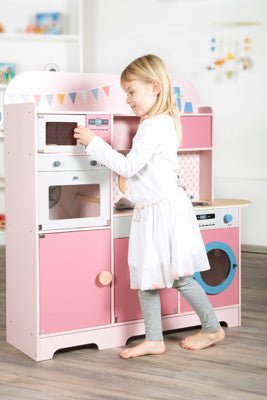Retro Pink Wooden Play Kitchen with Appliances - Heirloom Hall
