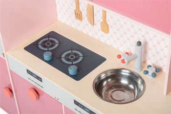 Retro Pink Wooden Play Kitchen with Appliances - Heirloom Hall