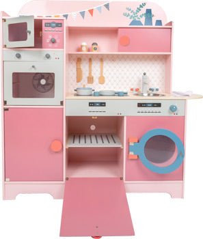 Retro Pink Wooden Play Kitchen with Appliances - Heirloom Hall
