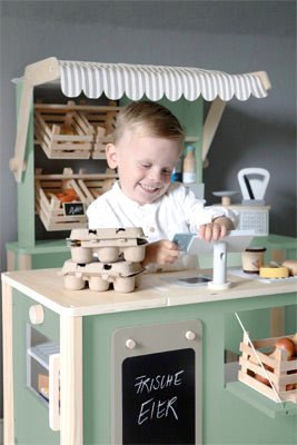 Sage Wooden Market Stall – Modular “Fresh” Play Store - Heirloom Hall