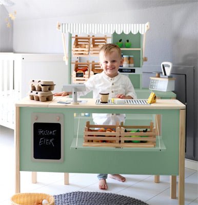 Sage Wooden Market Stall – Modular “Fresh” Play Store - Heirloom Hall