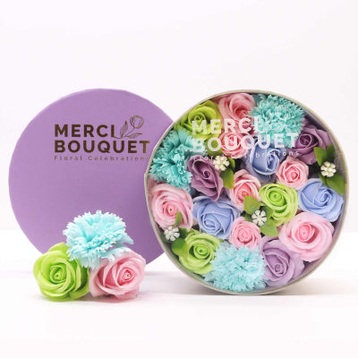 Soap Flower Gift Round Box - Baby Blessings in Blues