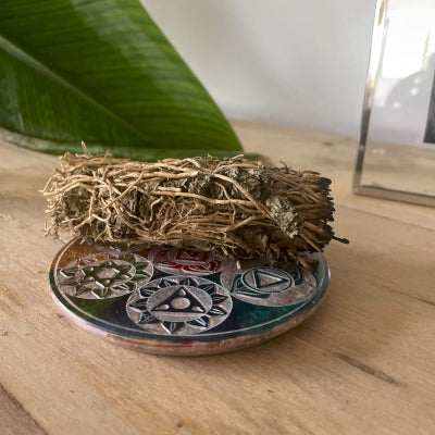 Soapstone Disc Incense cone Holder 10cm - Seven Chakra